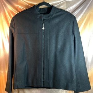 VINTAGE bespoke 90’s black wool biker style jacket 24” long. 42” chest. 158.‎